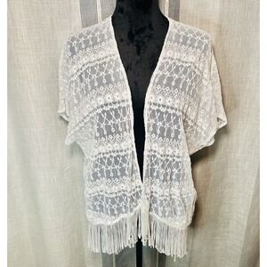 Fringe Kimono Style White Lace Open Cardigan One Size - Boho Gypsy - Hollister